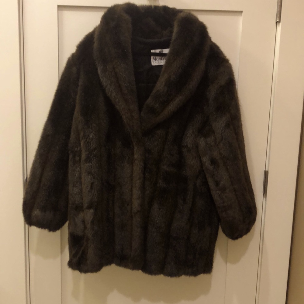 VINTAGE Deadstock 80s High Quality Faux Fur Coat Dark Brown 2X Glamour